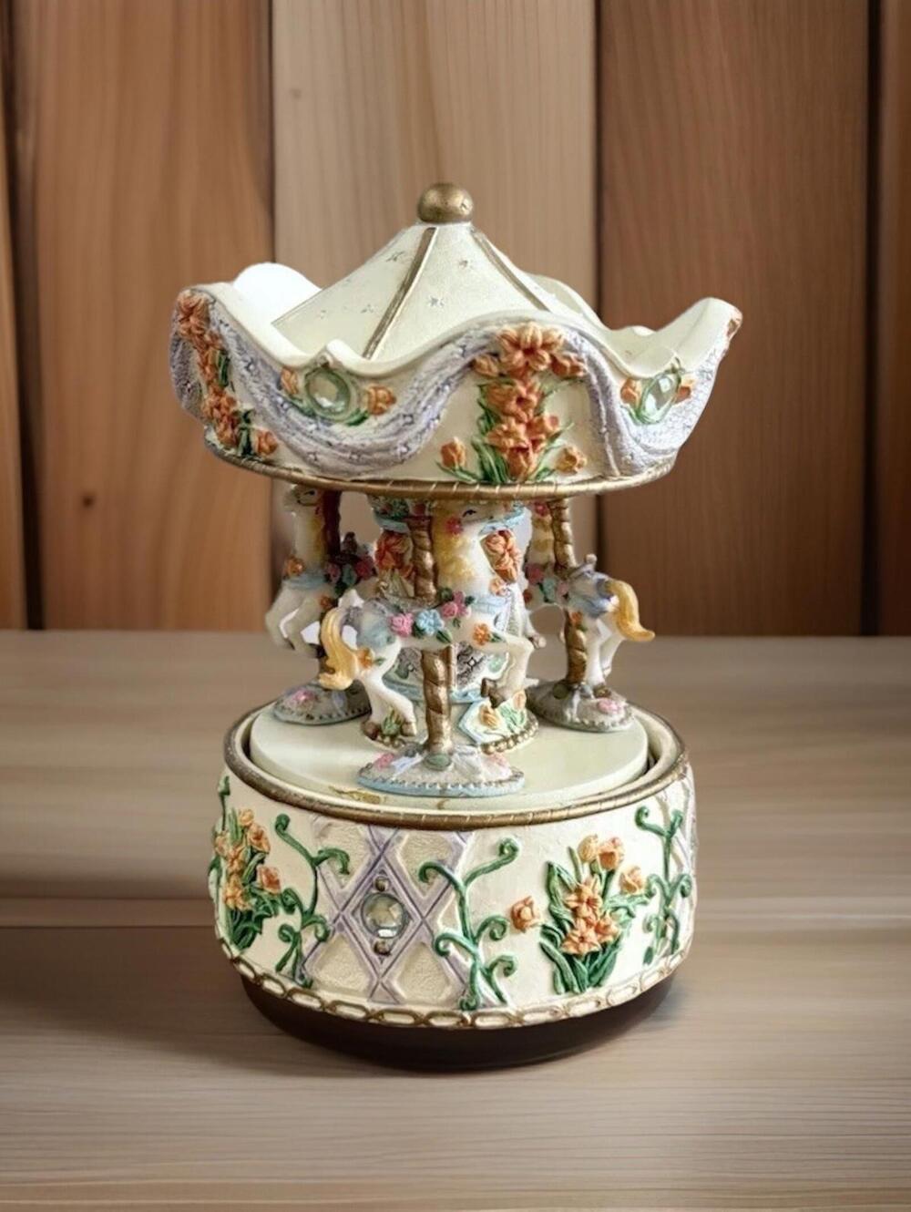 Vintage Collectible Unicorn Carousel Music Jewelled Accent Box 6" Tall